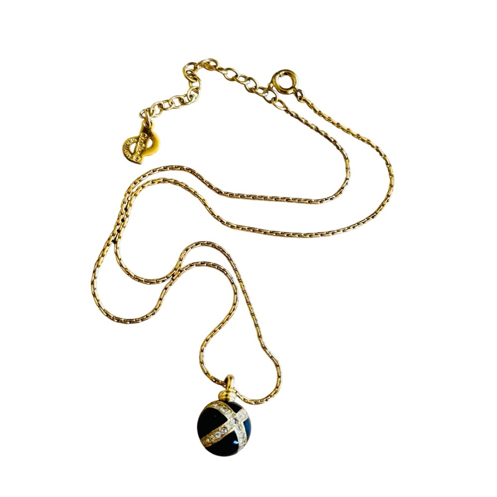 VTG Christian Dior Necklace 80s Gold Plated Rhinestone Germany Delicate 17"
